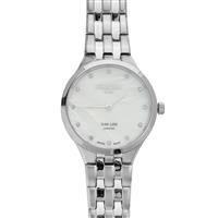 Slim-Line Classic Ladies White MOP Diamond Dial Steel Bracelet Watch in Stainless Steel