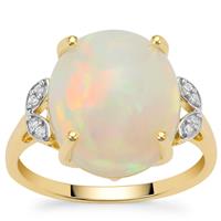 Ethiopian Opal Ring with White Zircon in 9K Gold 4.65cts