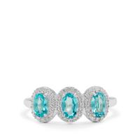 Madagascan Blue Apatite Ring with White Zircon in Sterling Silver 1.35cts