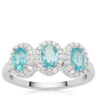 Madagascan Blue Apatite Ring with White Zircon in Sterling Silver 1.35cts