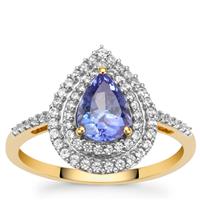 AA Tanzanite Ring with White Zircon in 9K Gold 1.55cts