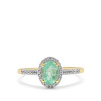 Siberian Emerald Ring with White Zircon in 9K Gold 1cts