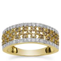 Natural Ombre and White Diamonds Ring in 9K Gold 1cts