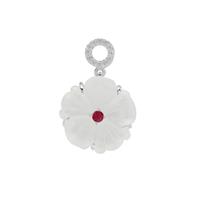 Optic Quartz, Burmese Ruby Pendant with White Zircon in Sterling Silver 13.55cts