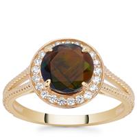 Ethiopian Midnight Opal Ring with White Zircon in 9K Gold 1.54cts