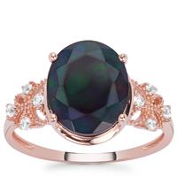 Ethiopian Midnight Opal Ring with White Zircon in 9K Rose Gold 2.38cts