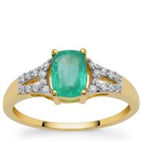 Colombian Emerald Ring with White Zircon in 9K Gold 1.10cts