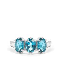 London Blue Topaz Ring with White Zircon in Sterling Silver 5.32cts