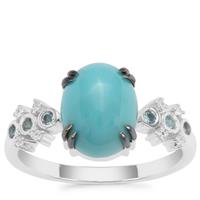 Sleeping Beauty Turquoise, London Blue Topaz Ring with White Zircon in Sterling Silver 2.70cts