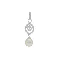 South Sea Cultured Pearl Pendant with White Zircon in Sterling Silver (10mm)