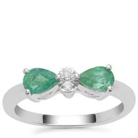 Zambian Emerald Ring with White Zircon in Sterling Silver 0.75ct