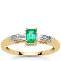 Panjshir Emerald Ring with White Zircon in 9K Gold 0.60ct
