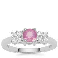 Ilakaka Hot Pink Sapphire Ring with White Zircon in Sterling Silver 0.85ct