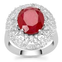 Malagasy Ruby Ring with White Zircon in Sterling Silver 7.95cts