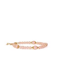 Apricot Cultured Pearl Bracelet  in Gold Tone Sterling Silver