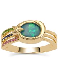 Crystal Opal on Ironstone, Pink Sapphire, Thai Sapphire Ring with Chrome Diopside in 9K Gold