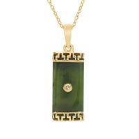 Nephrite Jade Necklace with Australian Diamond in Gold Plated Sterling Silver 9.55cts