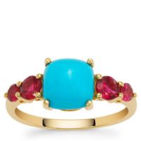 Sleeping Beauty Turquoise Ring with Nigerian Rubellite in 9K Gold 2.75cts