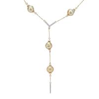 Golden South Sea Cultured Pearl Necklace with White Zircon in 9K Gold (9 mm)