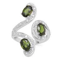 Chrome Diopside Ring with White Zircon in Sterling Silver 2.65cts