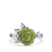 Nephrite Jade Flower Ring in Sterling Silver 5.89cts