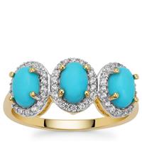 Sleeping Beauty Turquoise Ring with White Zircon in 9K Gold 1.75cts
