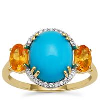 Sleeping Beauty Turquoise, Mandarin Garnet Ring with White Zircon in 9K Gold 4.65cts