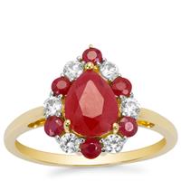Burmese Ruby Ring with White Zircon in 9K Gold 2.25cts