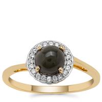 Cats Eye Enstatite Ring with White Zircon in 9K Gold 1.47cts