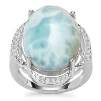 Larimar Ring with White Zircon in Sterling Silver 18.15cts