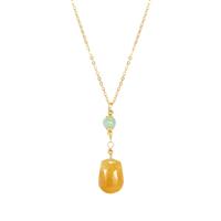 Type A Honey Jadeite Necklace in Gold Tone Sterling Silver 5cts
