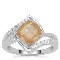 Imperial Mongolian Andesine Ring with White Zircon in Sterling Silver 2.30cts