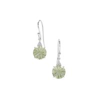Honeycomb Cut Prasiolite Earrings with White Zircon in Sterling Silver 7.05cts