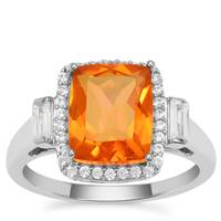 Padparadscha Quartz Ring with White Zircon in Platinum Plated Sterling Silver 3.75cts