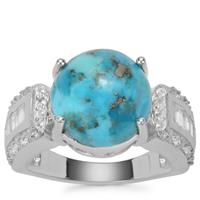 Bonita Blue Turquoise Ring with White Zircon in Sterling Silver 6.60cts