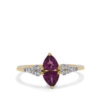 Comeria Garnet Ring with White Zircon in 9K Gold 1.20cts