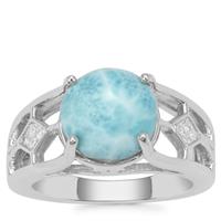 Larimar Ring with White Zircon in Sterling Silver 3.80cts