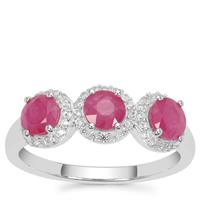 Kenyan Ruby Ring with White Zircon in Sterling Silver 1.70cts