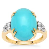 Sleeping Beauty Turquoise Ring with White Zircon in 9K Gold 7.45cts