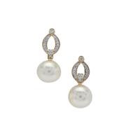 South Sea Cultured Pearl Earrings with White Zircon in 9K Gold (10mm)