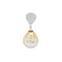 Golden South Sea Cultured Pearl Pendant with White Zircon in Sterling Silver (11mm)