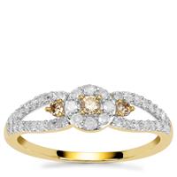 Cape Champagne Diamonds Ring with White Diamonds in 9K Gold 0.50ct