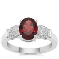 Nampula Garnet Ring with White Zircon in Sterling Silver 2.17cts