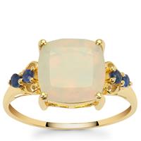 Ethiopian Opal Ring with Ceylon Blue Sapphire in 9K Gold 2.60cts