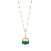 Malachite Slider Necklace with White Topaz in Gold Tone Sterling Silver 9.83cts