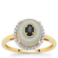 Type A Jadeite, Blue Sapphire Ring with White Zircon in 9K Gold 3.50cts
