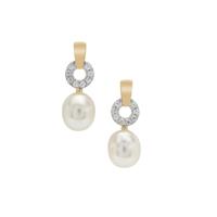 South Sea Cultured Pearl Earrings with White Zircon in 9K Gold (8mm)
