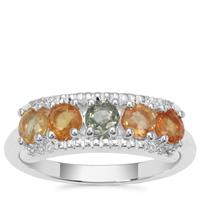 Songea Rainbow Sapphire Ring with White Zircon in Sterling Silver 1.58cts