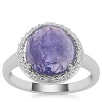Rose Cut AA Tanzanite Ring with White Zircon in Sterling Silver 4.47cts