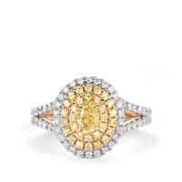 Yellow Diamonds Ring with White Diamonds in 14K Gold 1.04cts